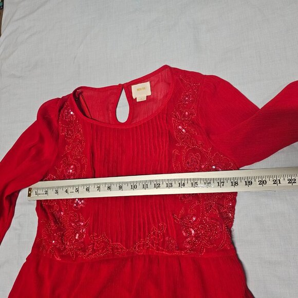 Maeve Anthropologie Embellished Top Blouse Women Size 12 Red Lined Chiffon - Picture 9 of 13
